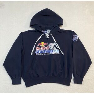 VTG Red Bull Crashed Ice Mens XL Blue Pullover Laced-Up Hoodie Y2K X-treme Sport